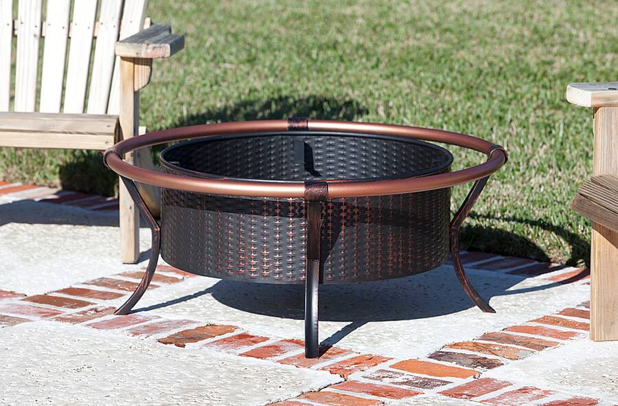 Fire Sense Fire Pit Rail Steel Fire Bowl with Weave Pattern Wood ...