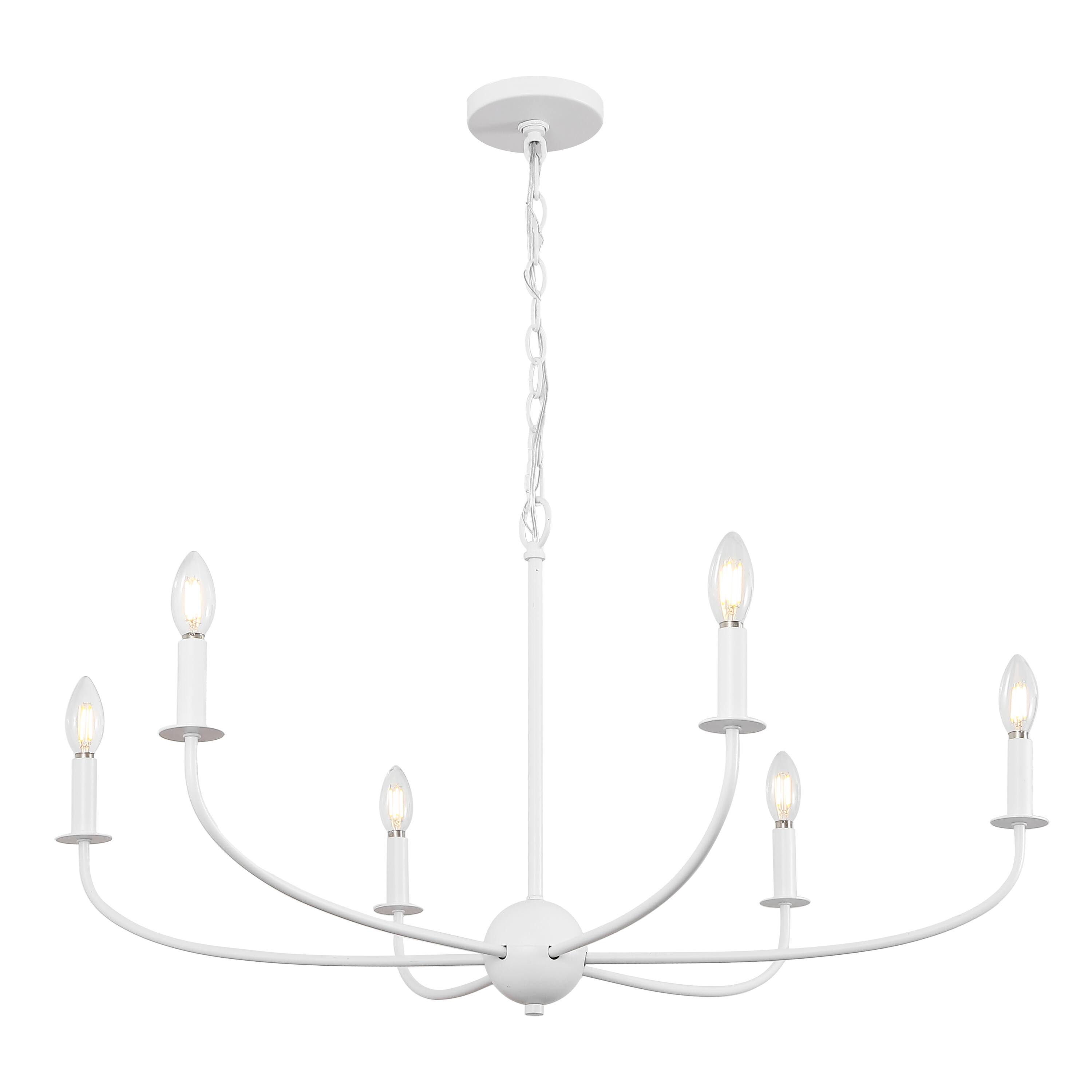 "Jonathan Y - Ainsley 35"" 6-Light Grand Traditional Farmhouse Adjustable Swooping Arm Candle-Style Metal LED Chandelier - White" price history on PriceWatchPro