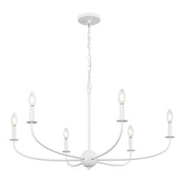 Jonathan Y - Ainsley 35" 6-Light Grand Traditional Farmhouse Adjustable Swooping Arm Candle-Style Metal LED Chandelier - White