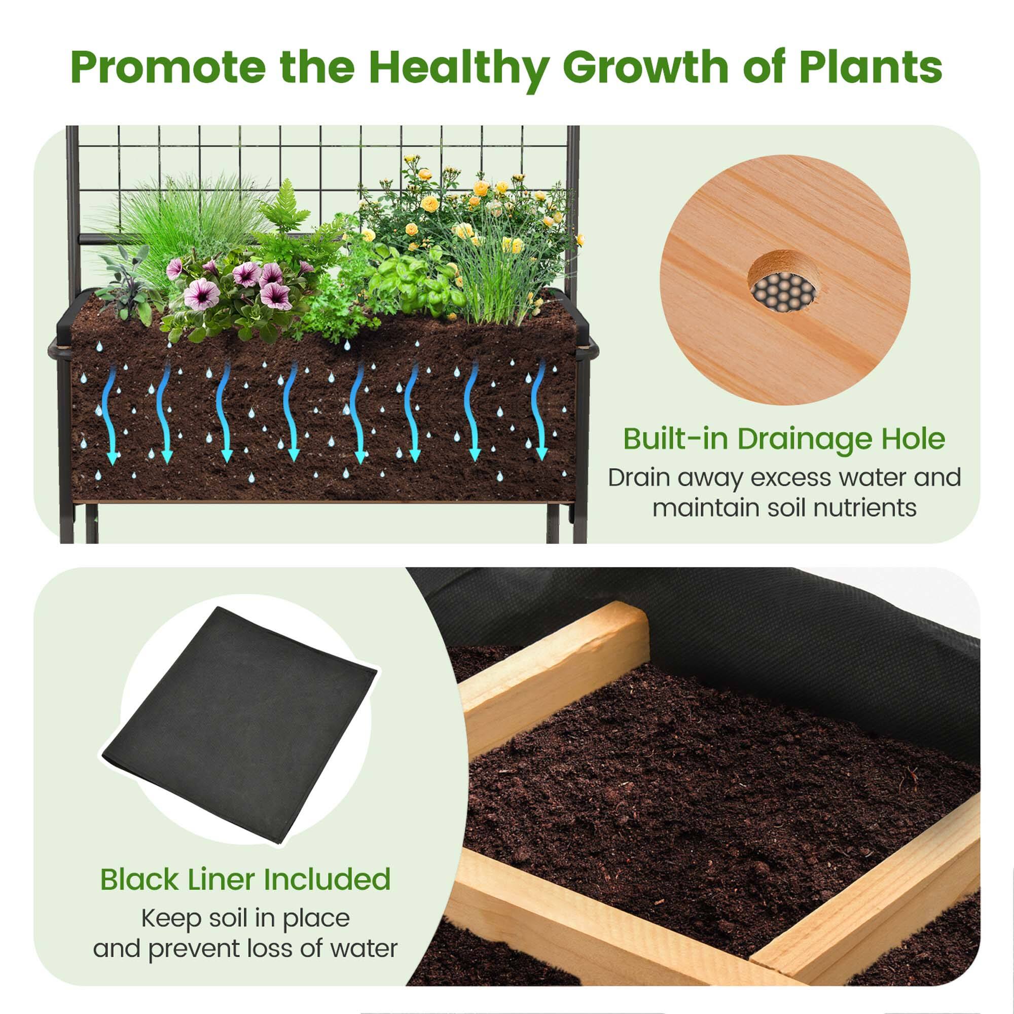 Promote the Healthy Growth of Plants Built-in Drainage Hole Drain away excess water and maintain soil nutrients Black Liner Included Keep soil in place and prevent loss of water