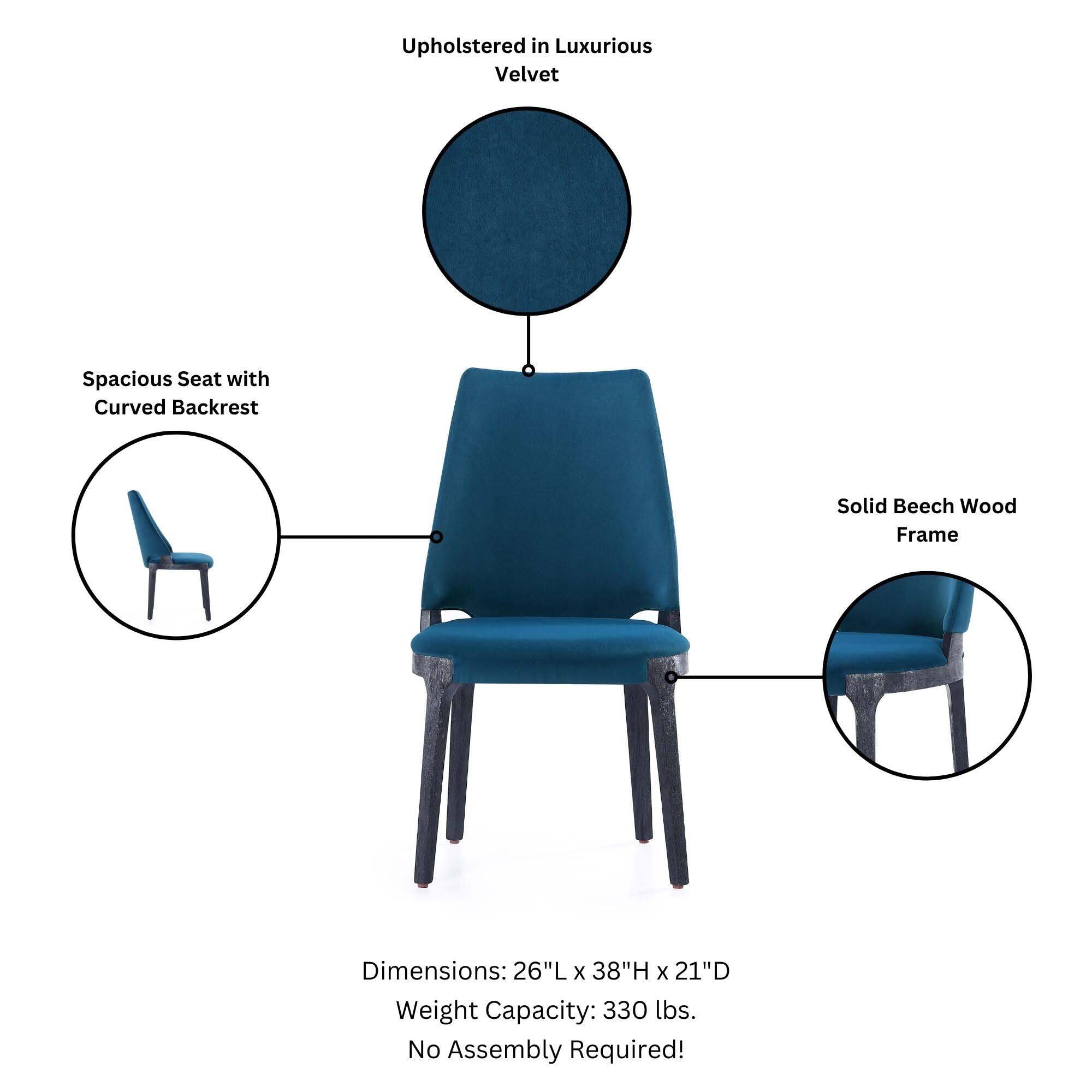 Upholstered in Luxurious Velvet  
Spacious Seat with Curved Backrest  
Solid Beech Wood Frame  
Dimensions: 26"L x 38"H x 21"D  
Weight Capacity: 330 lbs.  
No Assembly Required!