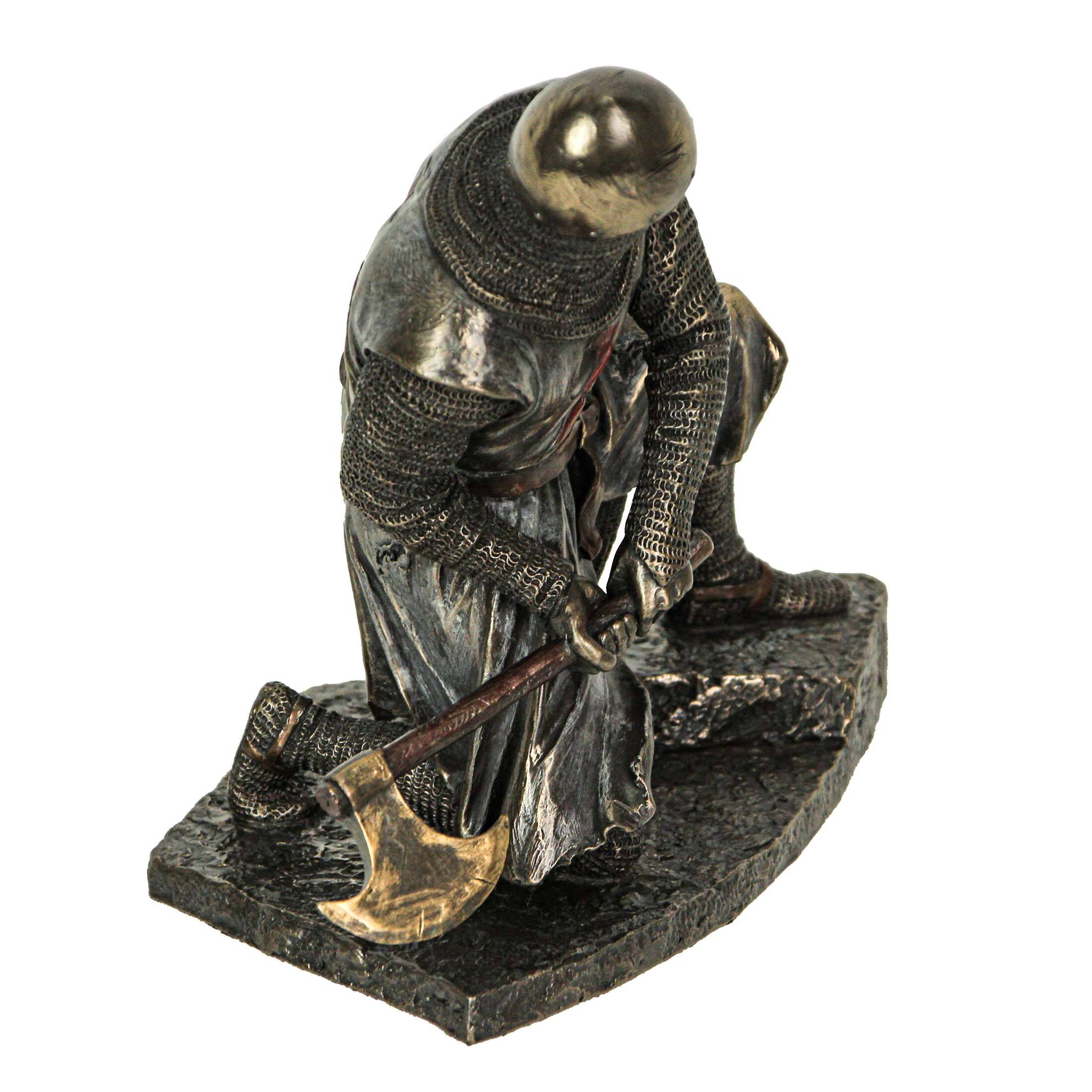 Alt View 2. Veronese Design - Bronze Finish Kneeling Templar Knight Wielding Battle Axe Statue - Multicolored.