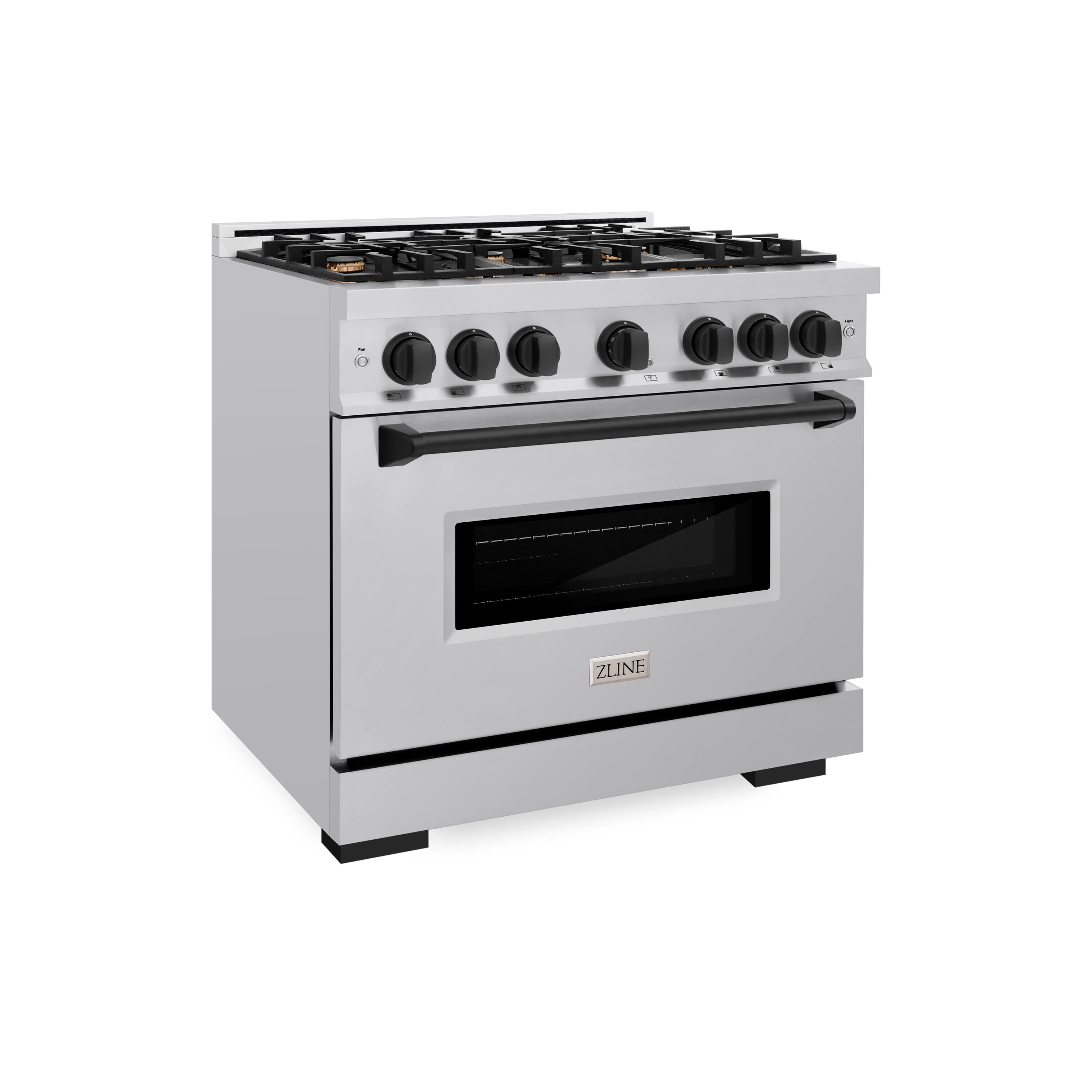 Angle. ZLINE - ZLINE Autograph 36" Classic Dual Fuel Range w/ 6 Burners & Matte Black Accents (CDRZ-36-MB) - Stainless Steel.