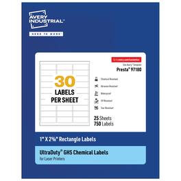 Avery - UltraDuty GHS Labels 1" X 2-5/8", 750 Ct, Laser Printer - White