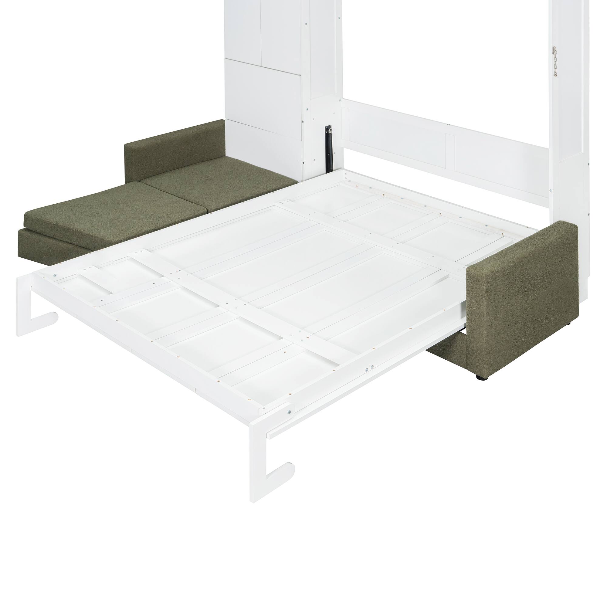 Alt View 7. Anysun - Queen Size Murphy Bed Wall Bed with Sofa and Shelves,Green Panel - White.