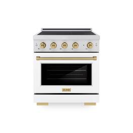 ZLINE - Autograph 30 in. 4.2 cu. ft. Paramount Freestanding Induction Range with 4 Burners and Bronze Accents with White Door - Matte White