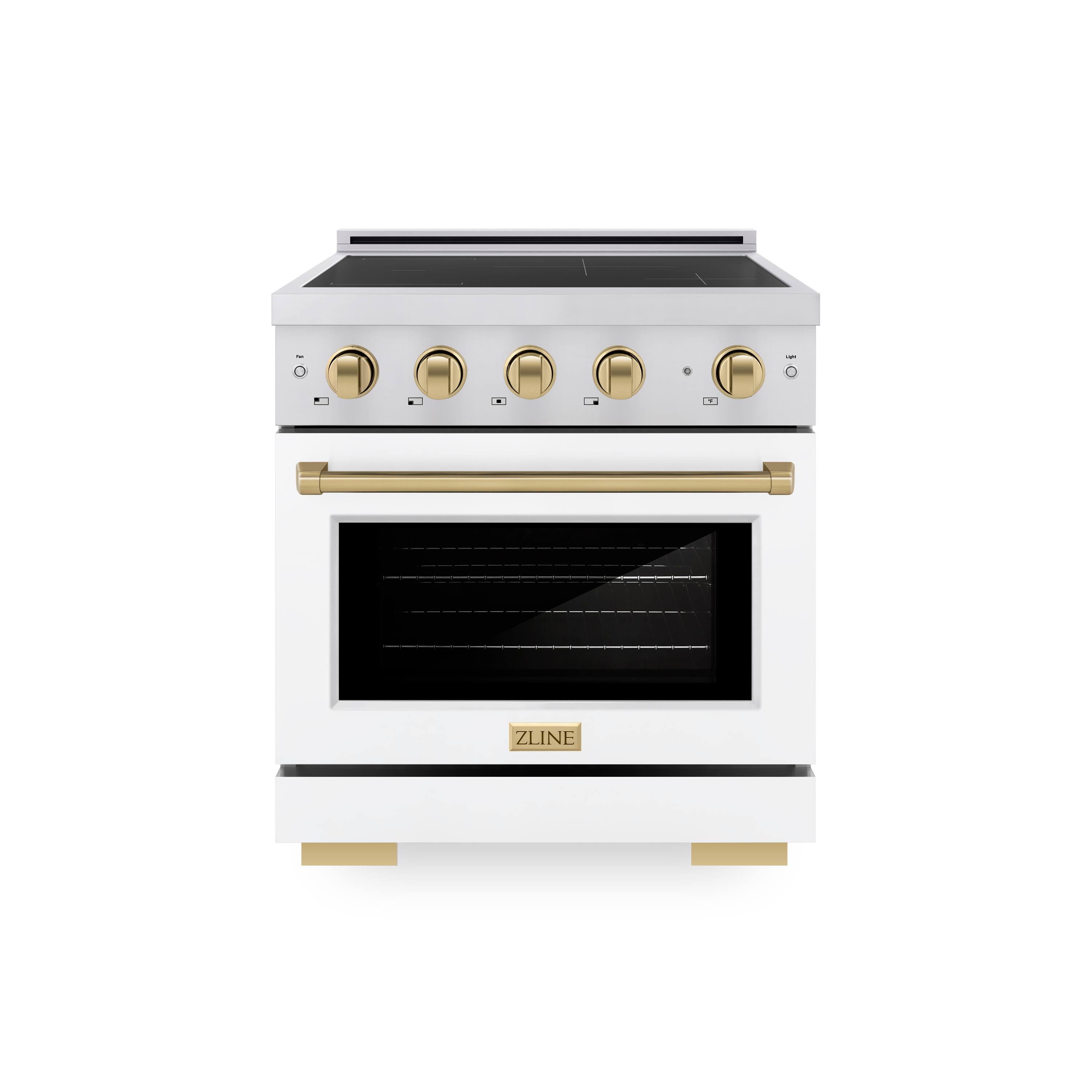 Front. ZLINE - Autograph 30 in. 4.2 cu. ft. Paramount Freestanding Induction Range with 4 Burners and Bronze Accents with White Door - Matte White.