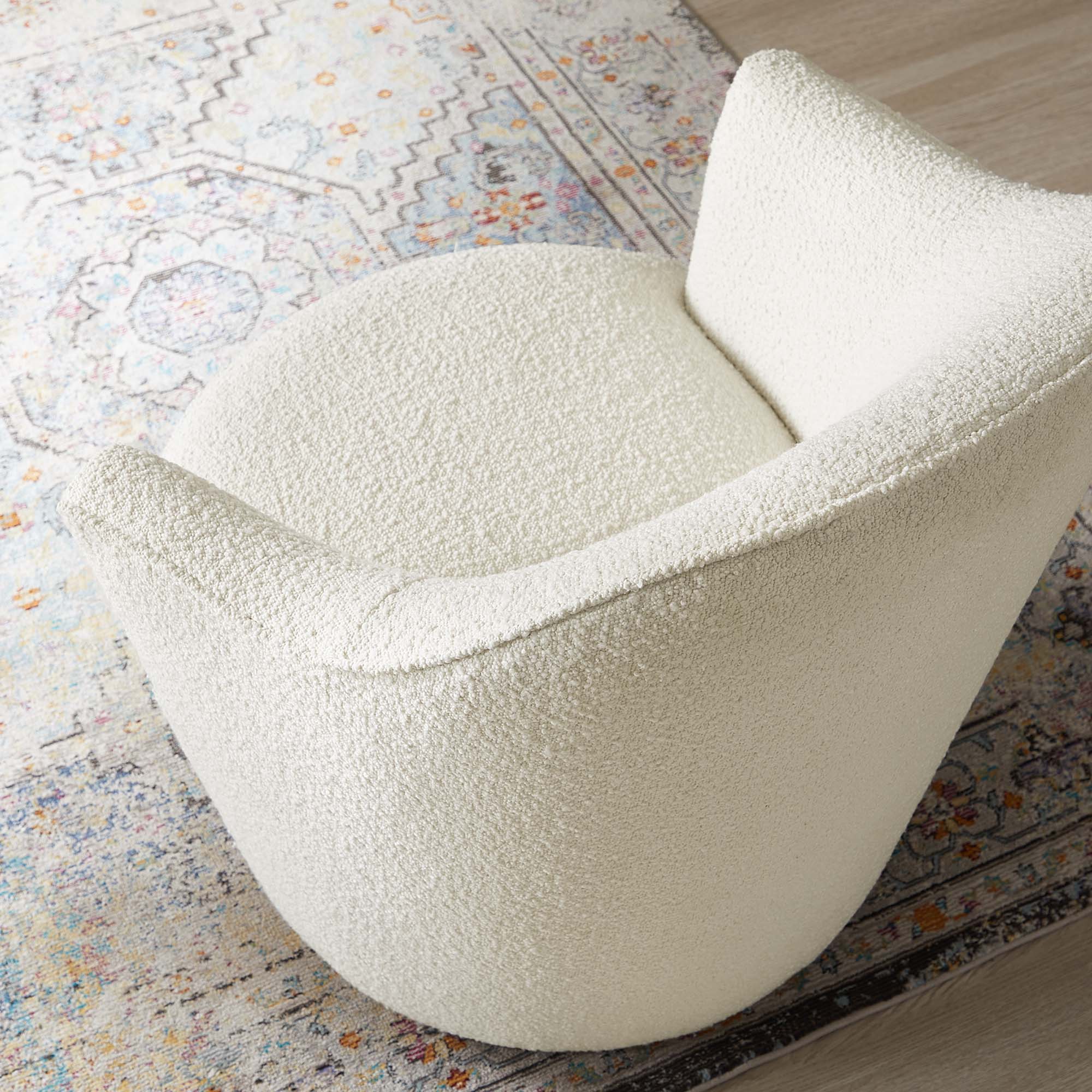 Back. Modway - Nora Boucle Upholstered Swivel Chair by Modway - White.