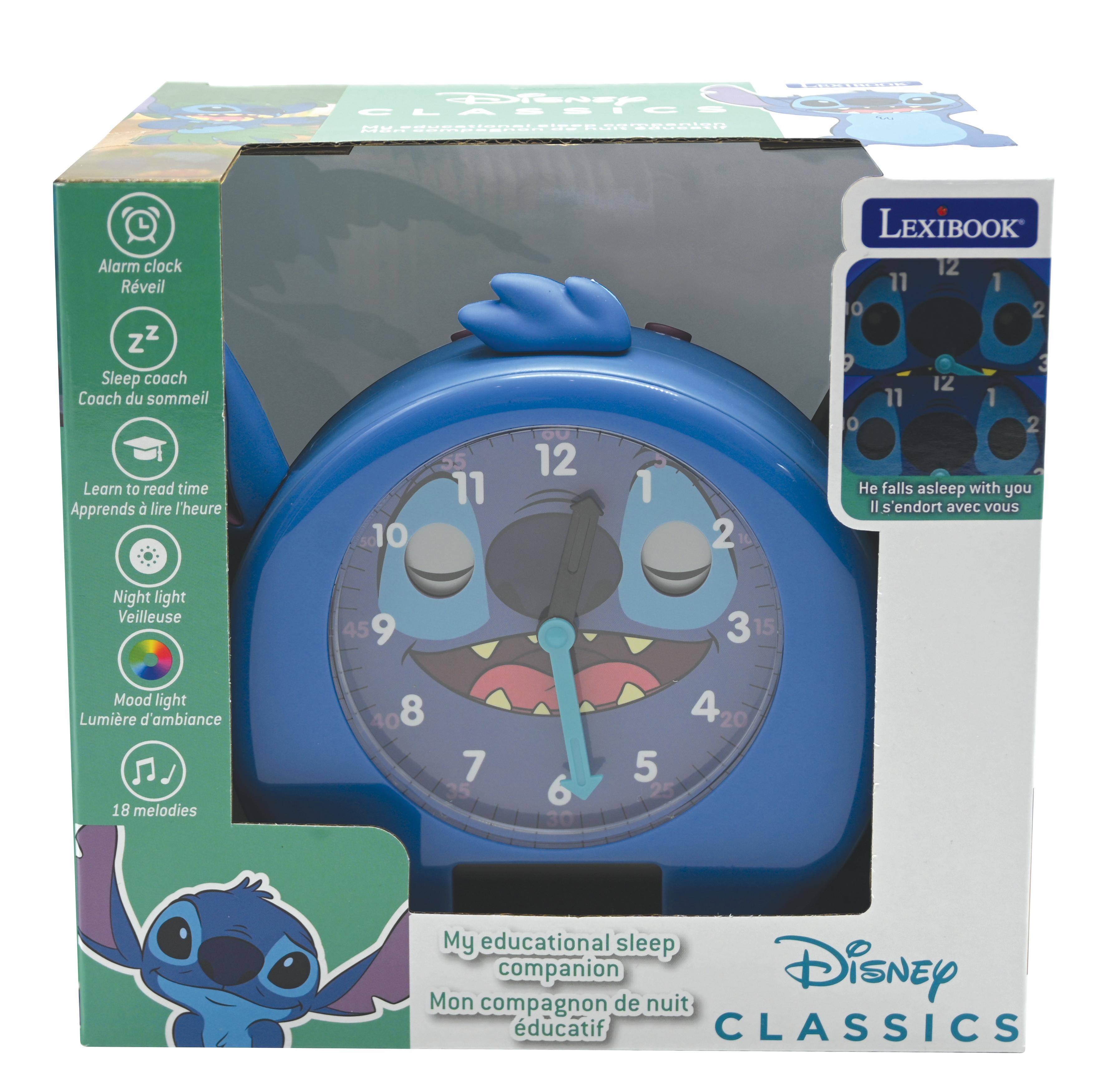 Disney CLASSICS

Alarm clock Rveil
Sleep coach Coach du sommeil
Learn to read time Apprends à lire l'heure

Night light Veilleuse
Mood light Lumière d'ambiance
18 melodies

He falls asleep with you Il s'endort avec vous

My educational sleep companion Mon compagnon de nuit éducatif

LEXIBOOK
