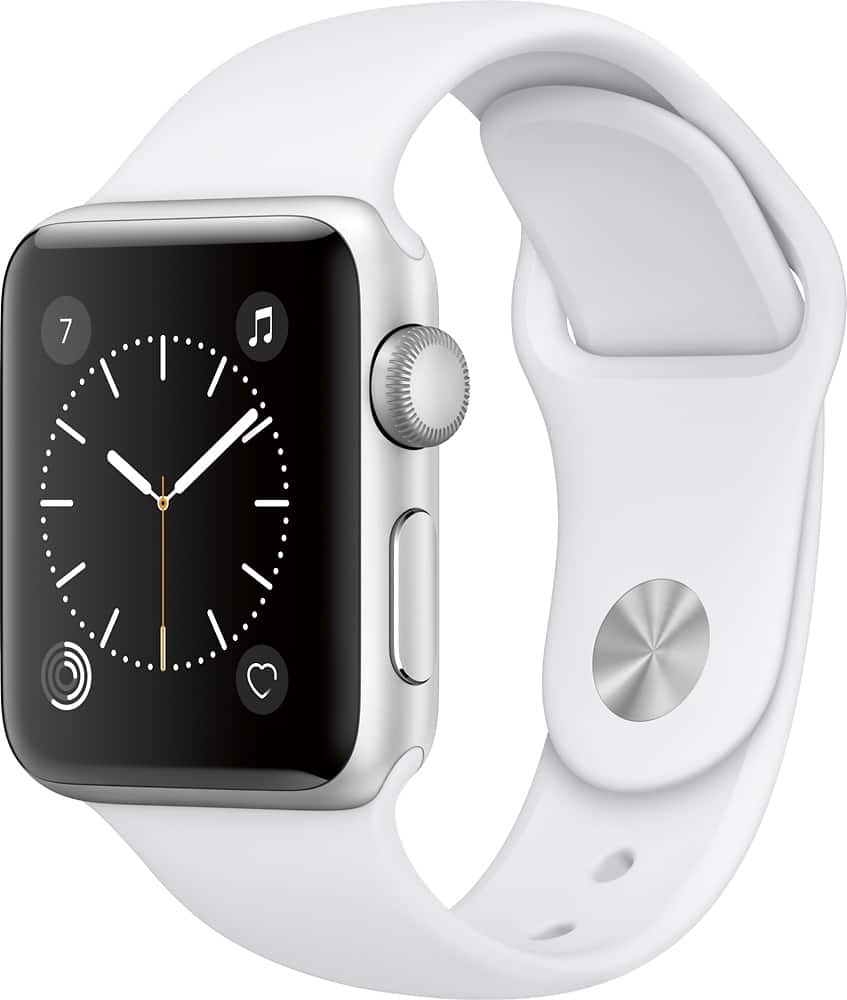 Front. Apple - Apple Watch Series 2 38mm Silver Aluminum Case White Sport Band - Silver Aluminum.