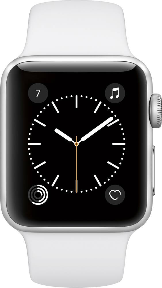 Left. Apple - Apple Watch Series 2 38mm Silver Aluminum Case White Sport Band - Silver Aluminum.