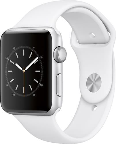 Apple - Apple Watch Series 2 42mm Silver Aluminum Case White Sport Band - Silver Aluminum - Larger Front