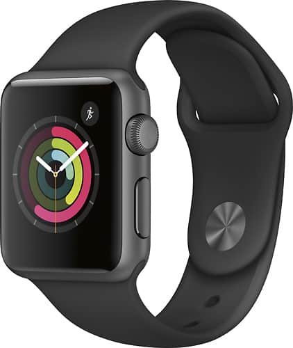 Apple - Apple Watch Series 1 38mm Space Gray Aluminum Case Black Sport Band - Space Gray Aluminum - Larger Front