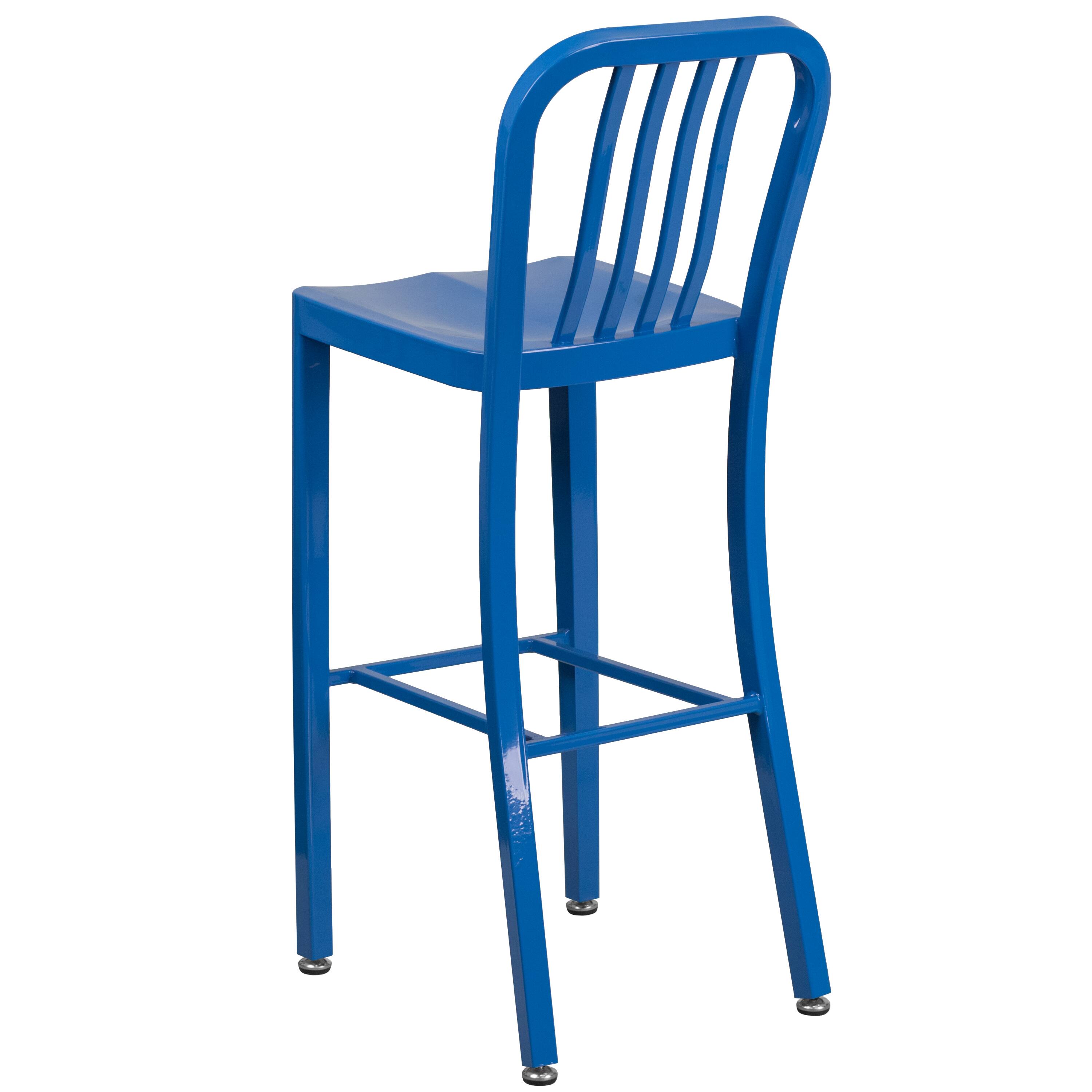 Alt View 5. Emma + Oliver - Commercial Grade 30"H Colorful Metal Indoor-Outdoor Vertical Slat Back Barstool - Blue.
