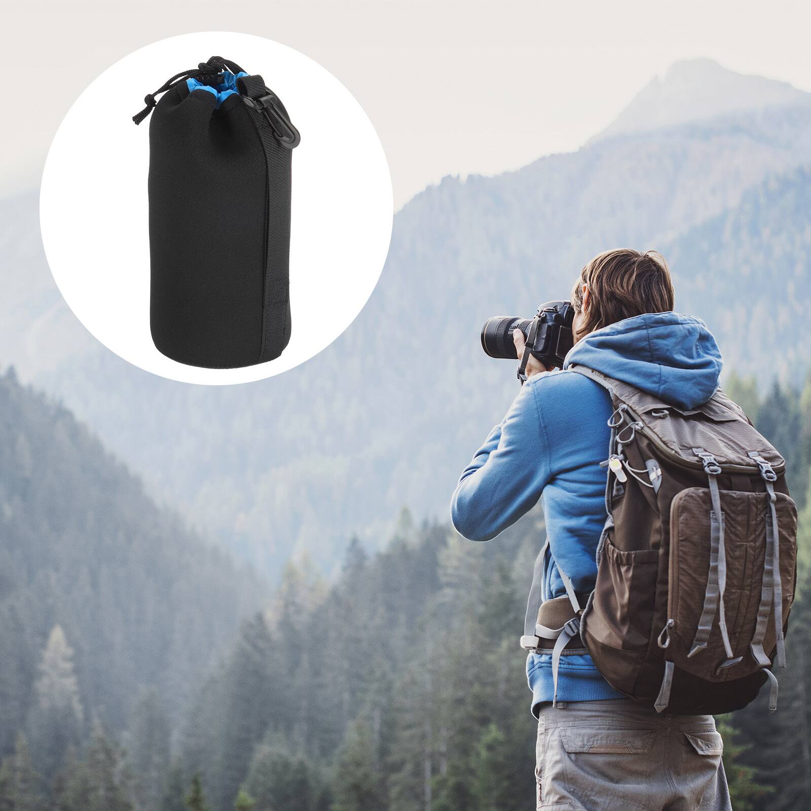 Alt View 6. Unique Bargains - Camera Lens Bag, 3.9"x9.8" Drawstring Pouch with Thick Neoprene for DSLR Lens, Water Coffee Cups - Black Blue.