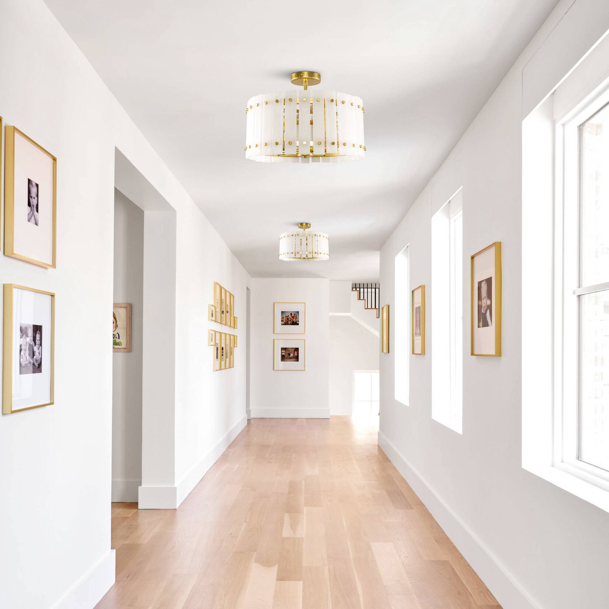 Back. Parrot Uncle - 17.7 in. 4-Light Resin Drum Semi-Flush Mount Ceiling Light - Gold.