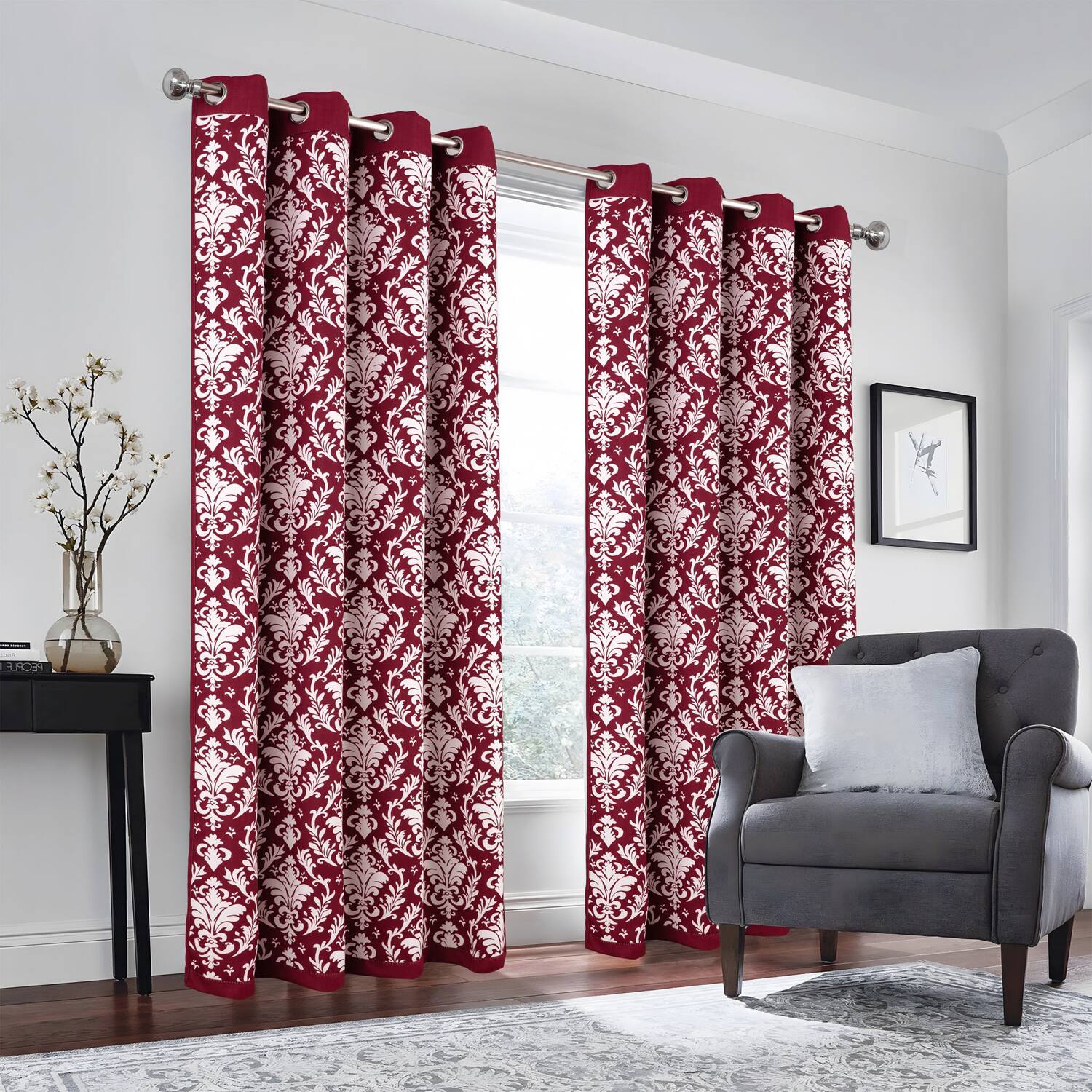Angle. Olivia Gray - Olivia Gray 100% Polyester 190 GSM Cressida Reversible Blackout Grommet Curtain Panel 54" x 90" Burgundy - Burgundy.