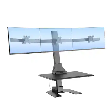 Front. Mount-It! - Electric Standing Desk Converter with Triple Monitor Mount for Sit-Stand Workstation and Height Adjustment, Black - Black.
