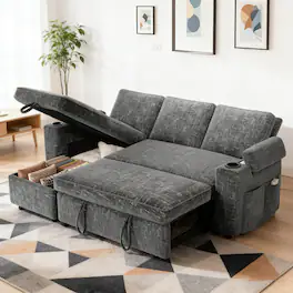 Dyonery - Sectional Sleeper Sofa with Pull Out Couch,Chenille Couch with Storage Chaise & USB Charging, L Shaped Modular Couches - Gray