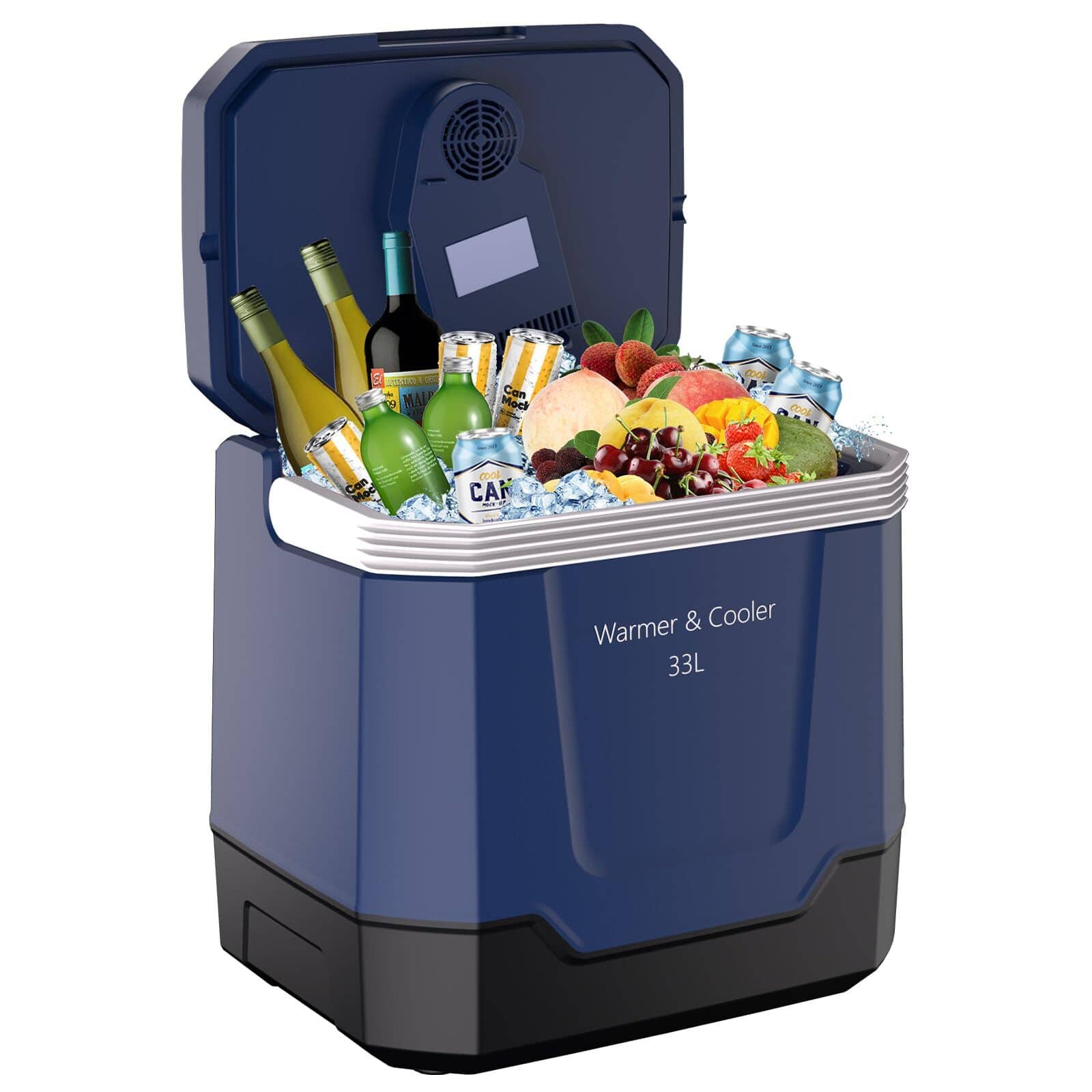 Acekool - Electric Cooler and Warmer w/ Handle 35QT Portable Thermoelectric Fridge 12V Adapter 32-131℉ Car Fridge Cooler - Blue