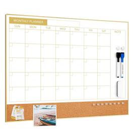 PARKER SLATER - Dry Erase Calendar With Cork Board For Wall 24"x 18" Magnetic Whiteboard Black Frame Monthly Combination School Home