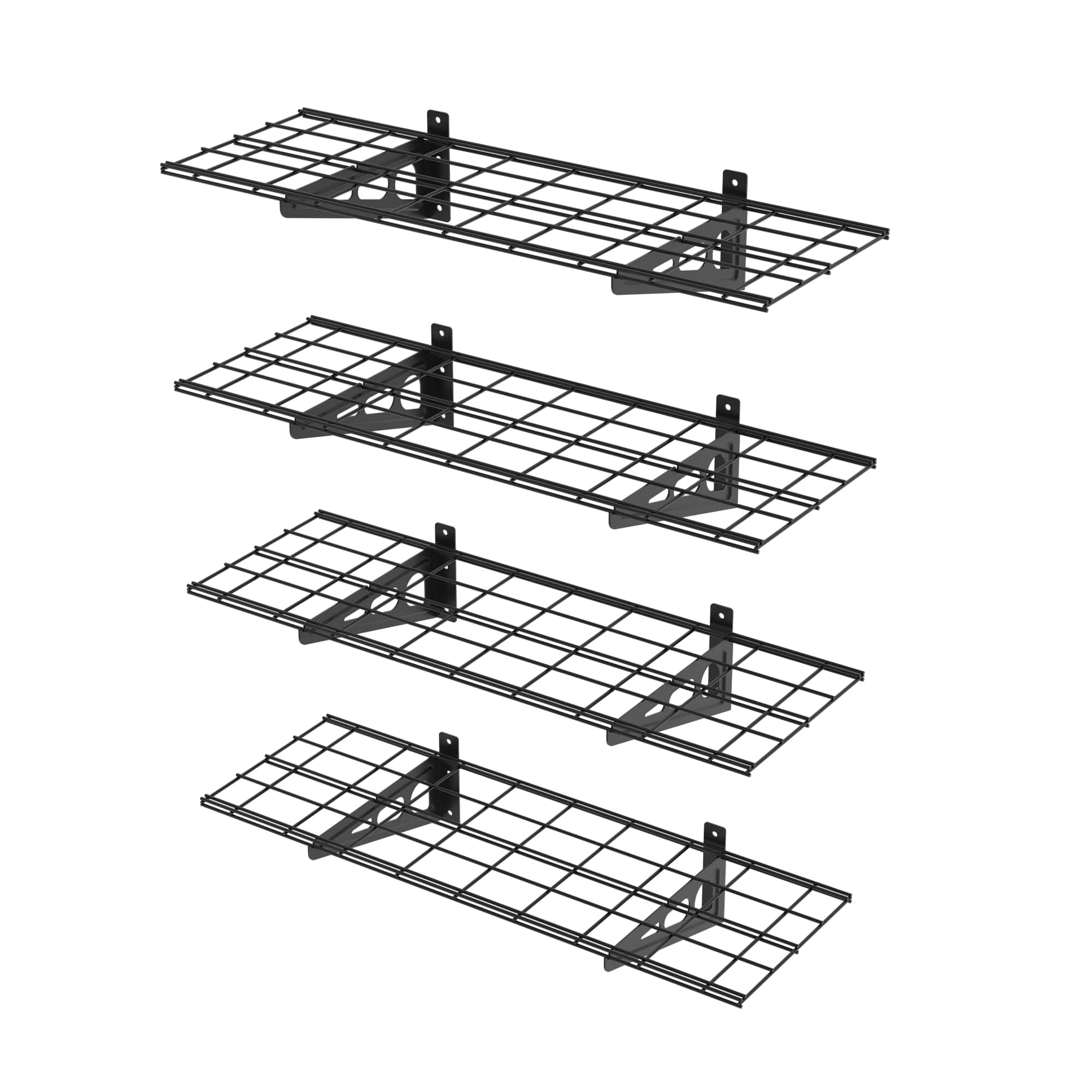Fleximounts - 4-Pack 36 in. x 12 in. Steel Garage Wall Shelf with Brackets - Black
