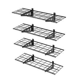Fleximounts - 4-Pack 36 in. x 12 in. Steel Garage Wall Shelf with Brackets - Black