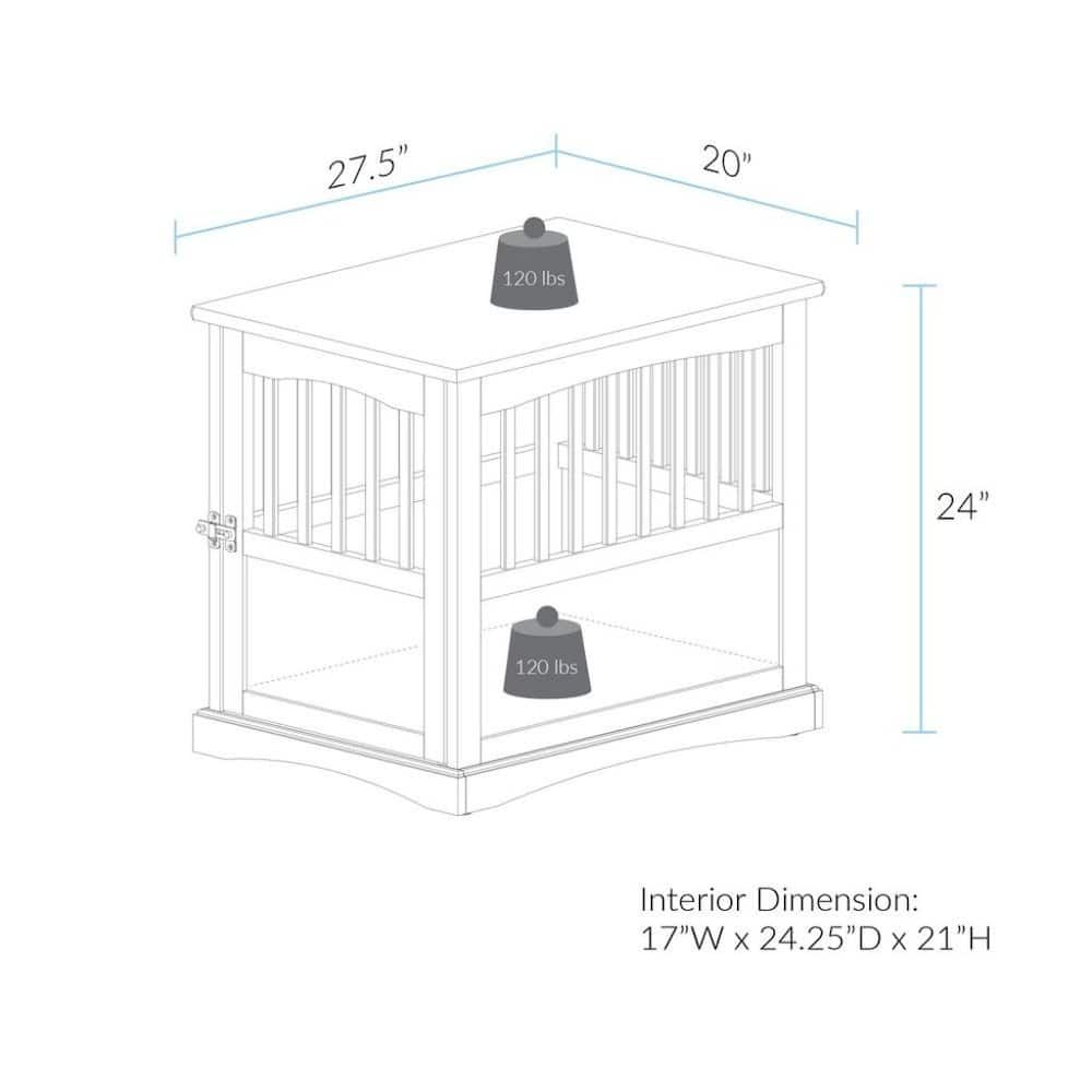 FurniFact - Dog Kennel Furniture with Gate, Solid Wood Dog Crate End Table - Walnut