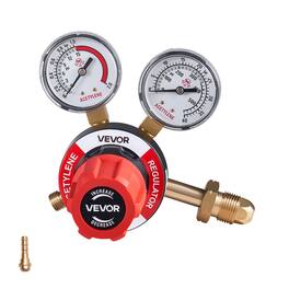 VEVOR - Acetylene Regulator, Precise Acetylene Regulator, 0-500PSI Welding Gas Gauge with CGA-510 Inlet Connection & 9/16"-18 - Red;Gold