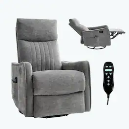Kadyn - Heat Massage Recliner Chair, 8 Vibration Modes & Lumbar Heat, Rocker Swivel, Manual Control, Dark - Gray