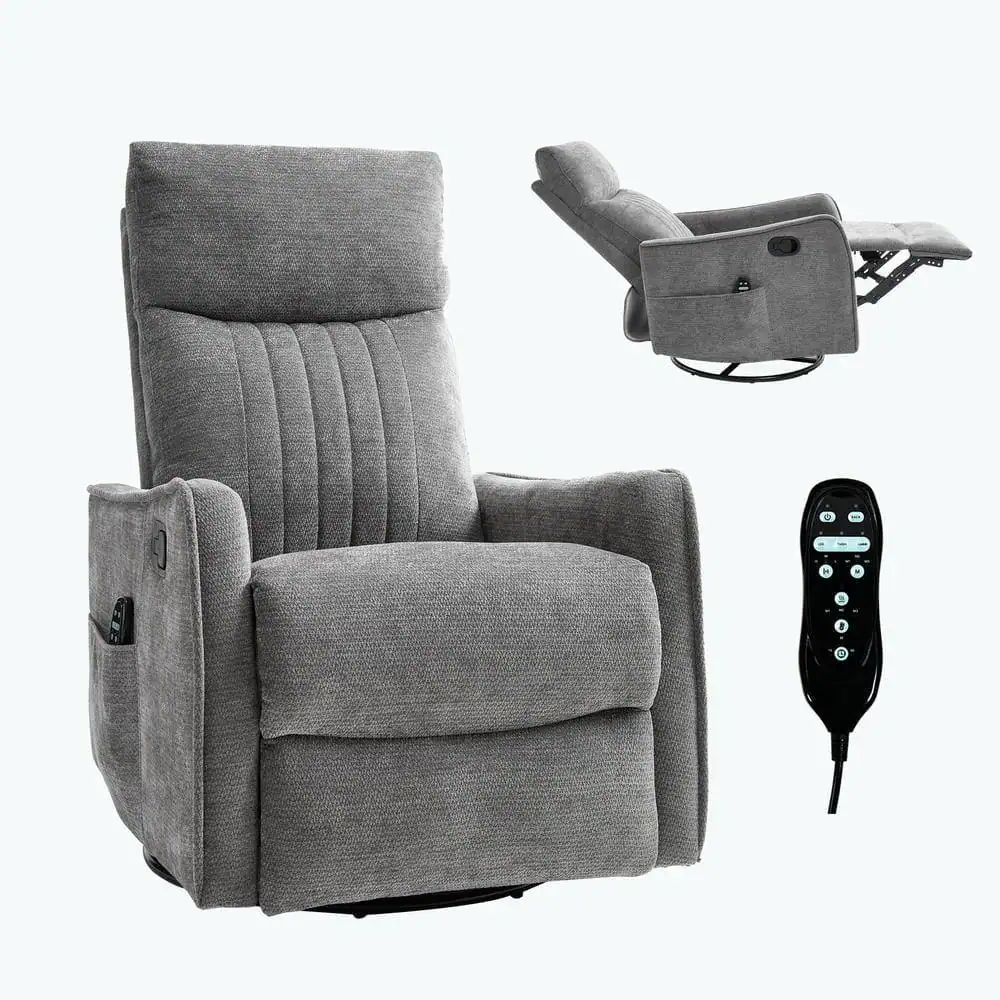 Kadyn - Heat Massage Recliner Chair, 8 Vibration Modes & Lumbar Heat, Rocker Swivel, Manual Control, Dark - Gray