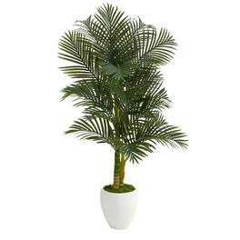 BreeBe - 5' Paradise Palm Artificial Tree in White Planter - Green