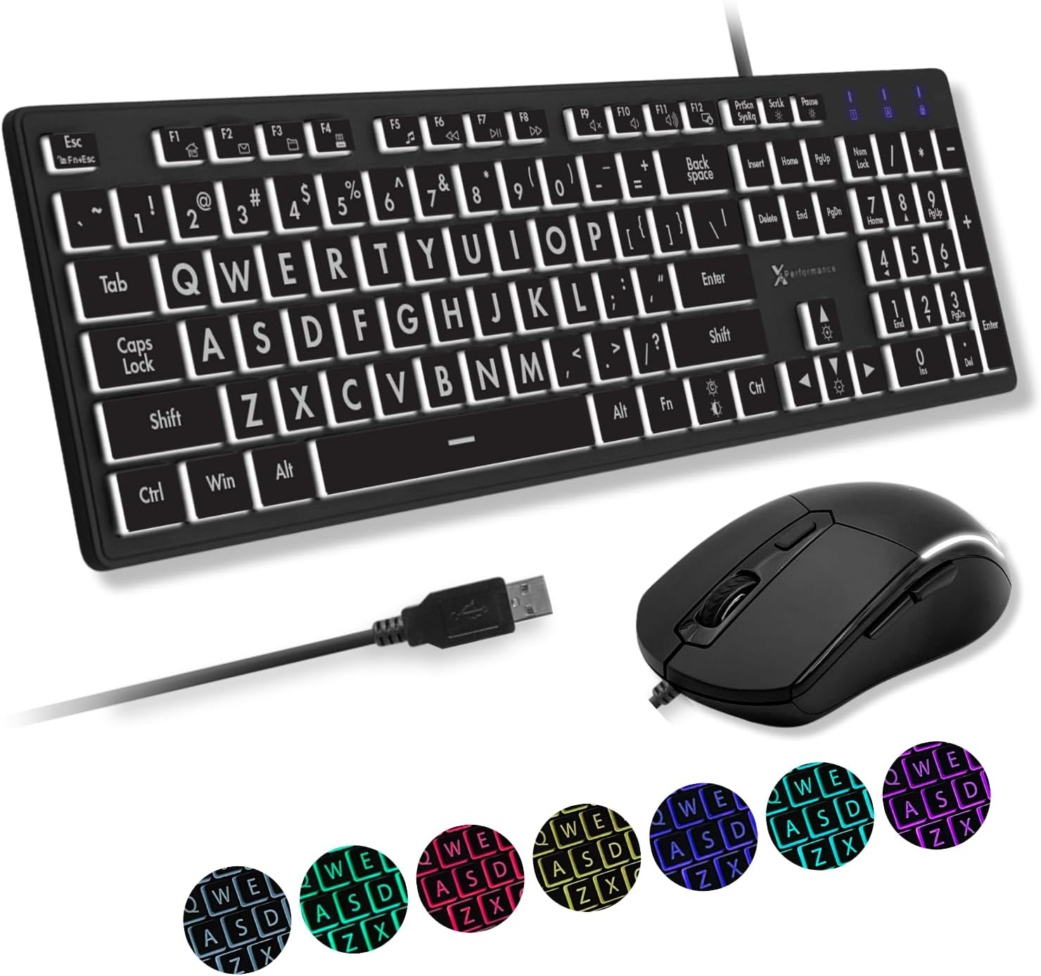 X9 - Wired Keyboard and Mouse Combo - Large Print Backlit Keyboard and Mouse for Elderly, Low Vision, Visually Impaired - Black
