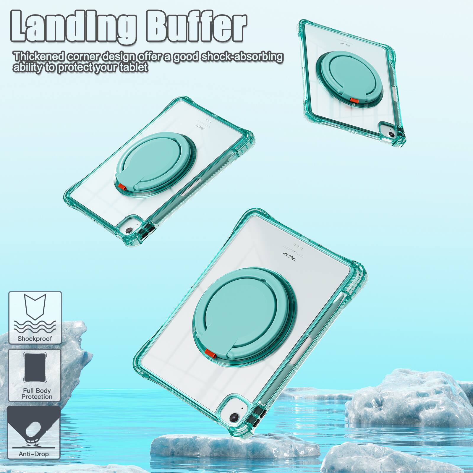 Landing Buffer

Thickened corner design offers a good shock-absorbing ability to protect your tablet

NV De Shockproof Full Body Protection Anti-Drop
