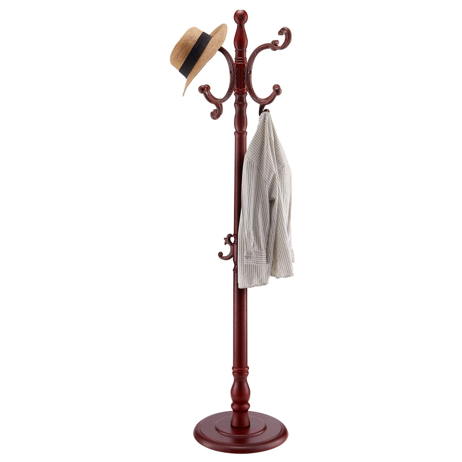 VEVOR - Coat Rack Freestanding, Wooden Coats Rack Stand with Weighted Base & 11 Hooks, Free Standing Hall Coat Tree for Entryway - Dark brown