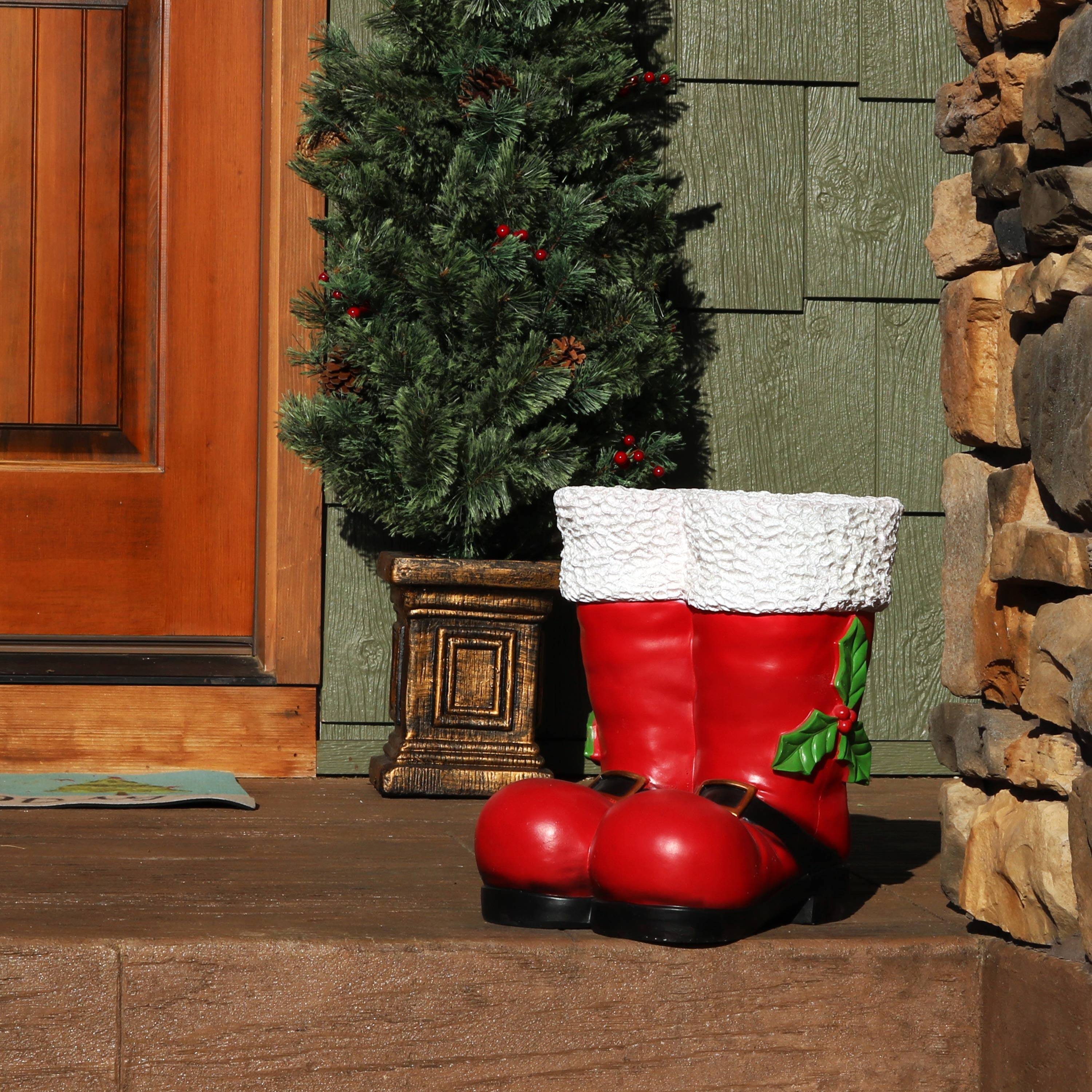Alt View 9. Sunnydaze - Santa Boots Indoor and Outdoor Christmas Statue - 13 in - Red.