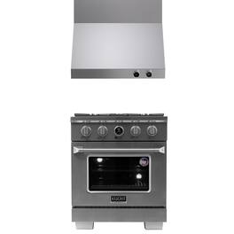 Kucht - 30 in. 4.2 cu. ft. 4 Burners Dual Fuel Range for Natural Gas in Stainless Steel + Wall Mount Range Hood - Stainless Steel