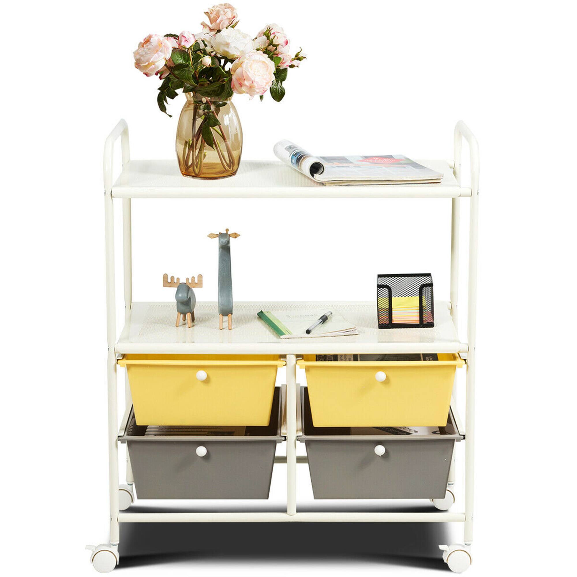 Alt View 3. Gymax - Gymax 4 Drawers Rolling Storage Cart Metal Rack Shelf Home Office Furniture - Yellow + Gray.