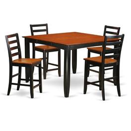 East West Furniture - 5 PC counter height Dining set- Square Counter height Table and 4 Dining Chairs - Black & Cherry