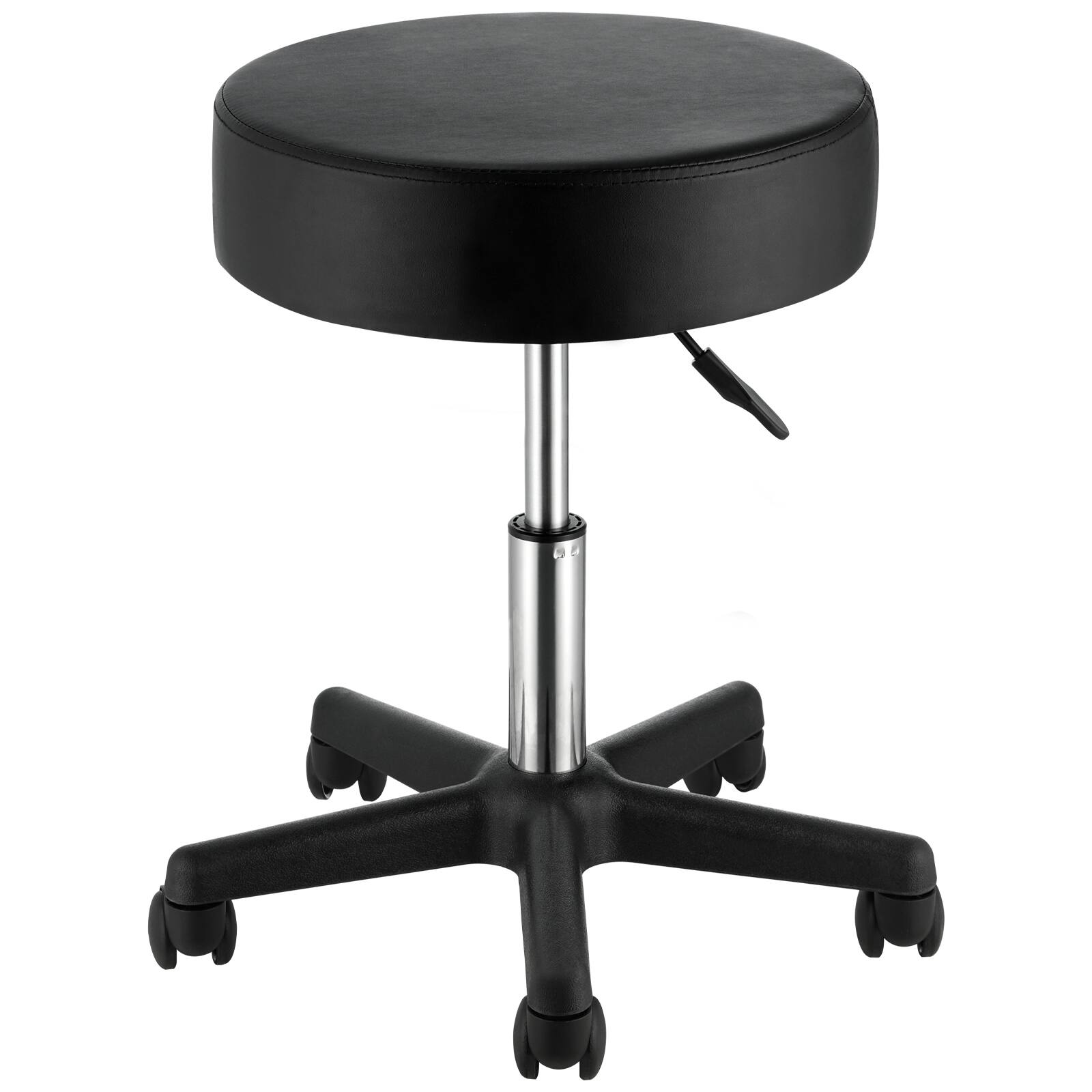 Front. VEVOR - Rolling Stools with Wheels, 400 LBS Weight Capacity Adjustable Height Stool with Ultra-Thick Seat Cushion - Black.