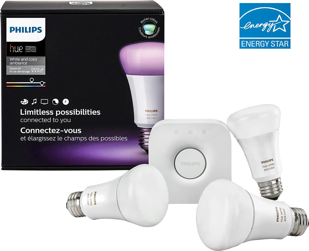 Front. Philips - Hue A19 Starter Kit - White and Color Ambiance.