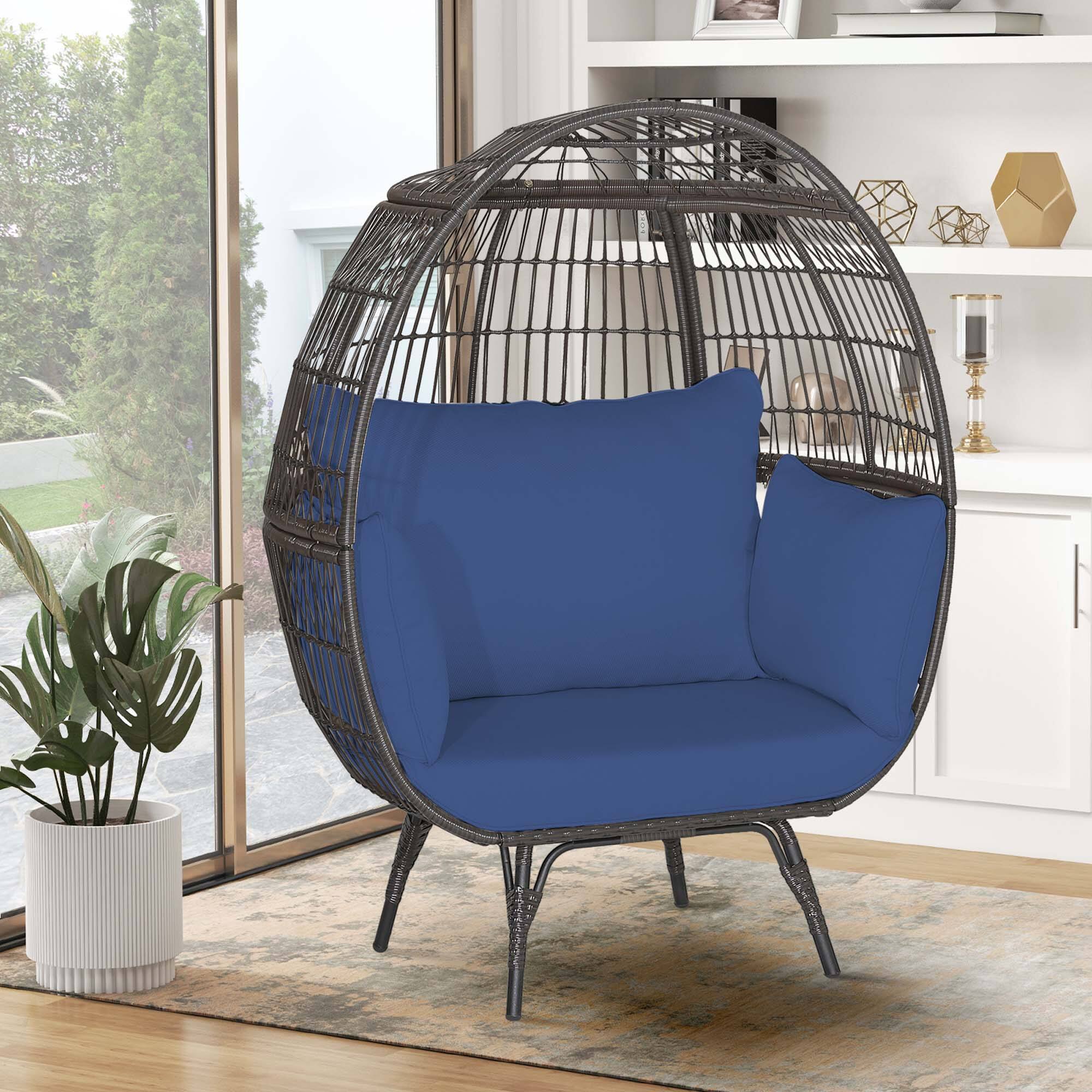 Alt View 2. Costway - Costway Patio Oversized Rattan Wicker Egg Chair Lounge Basket 4 Cushion Indoor & Outdoor - Navy.