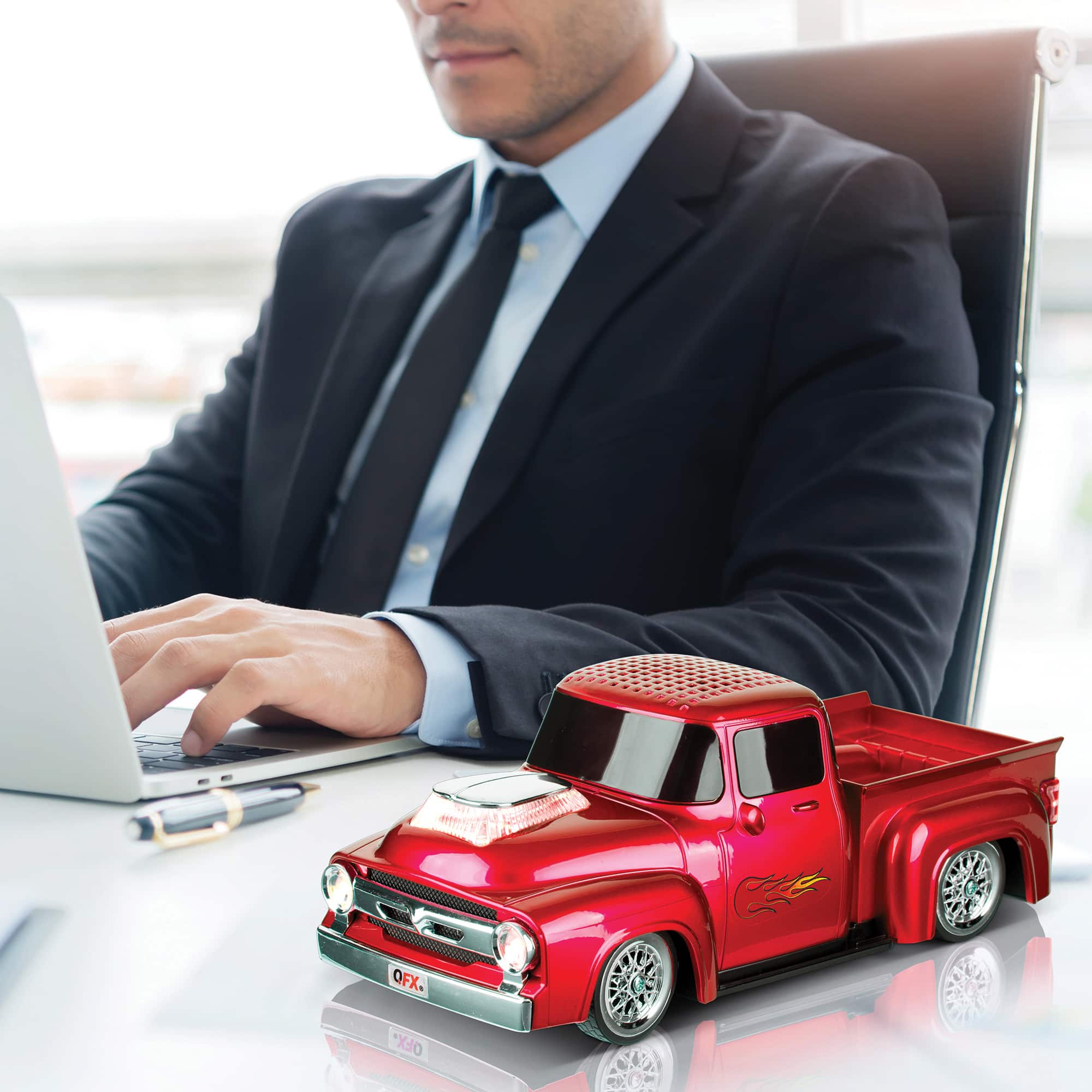 Alt View 13. QFX - Retro Truck Portable Bluetooth Speaker with Bass Radiator and LED Lights - Red.