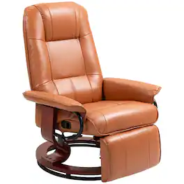 Homcom - Leather Recliner Chair, Swivel Recliner with Footrest, Armrest and Wood Base for Living Room - Light Brown