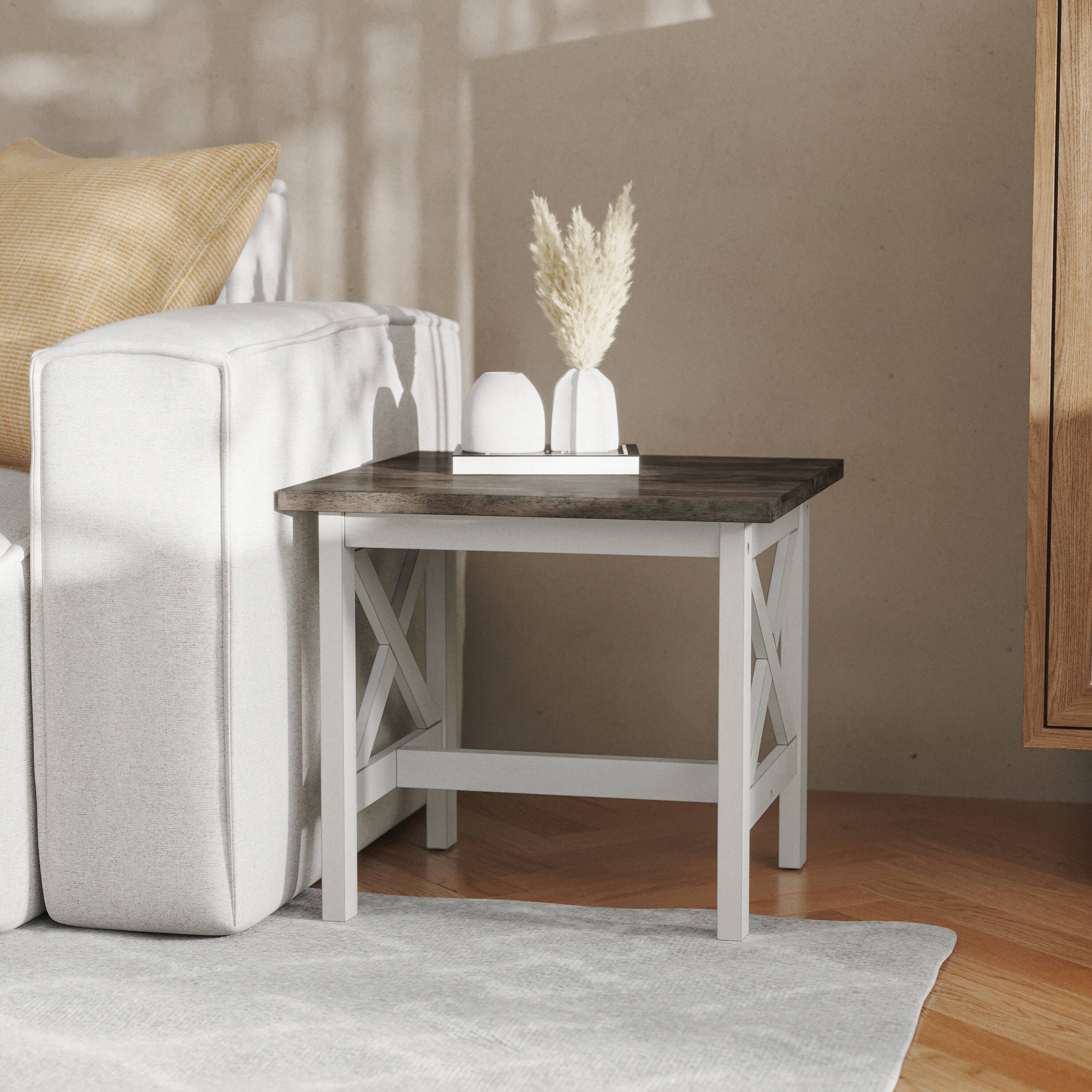 Alt View 2. Flash Furniture - Jasper Farmhouse Style Solid Wood End Table with Traditional X-Frame Design in Acacia Gray and Rustic White - Gray.