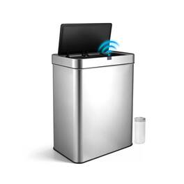 Innovaze - 13 Gallon Stainless Steel Rectangular Motion Sensor Kitchen Trash Can with Bonus 26 Trash Bags - Silver