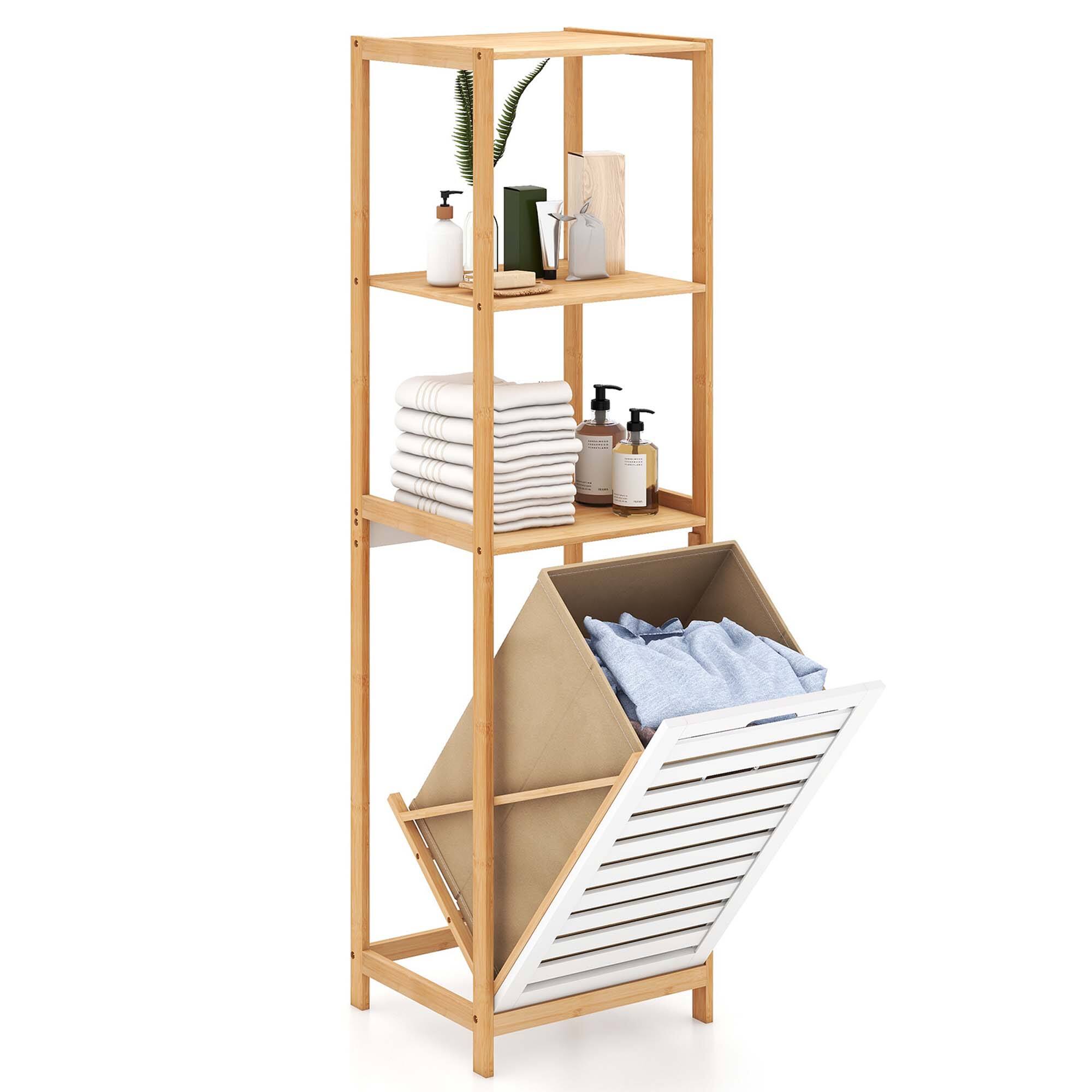 Costway TiltOut Laundry Hamper with 3Tier Shelf Removable Liner