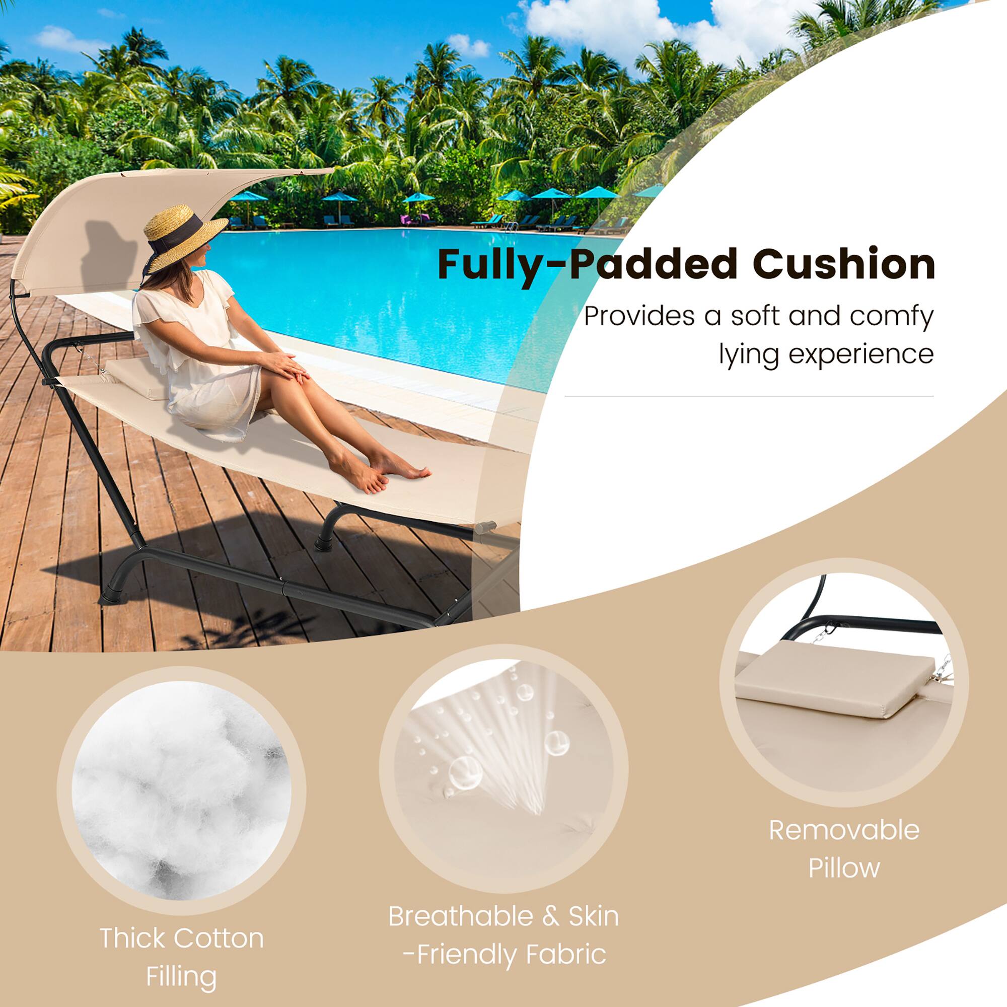 Fully-Padded Cushion, Provides a soft and comfy lying experience, Removable Pillow, Thick Cotton Filling, Breathable & Skin-Friendly Fabric