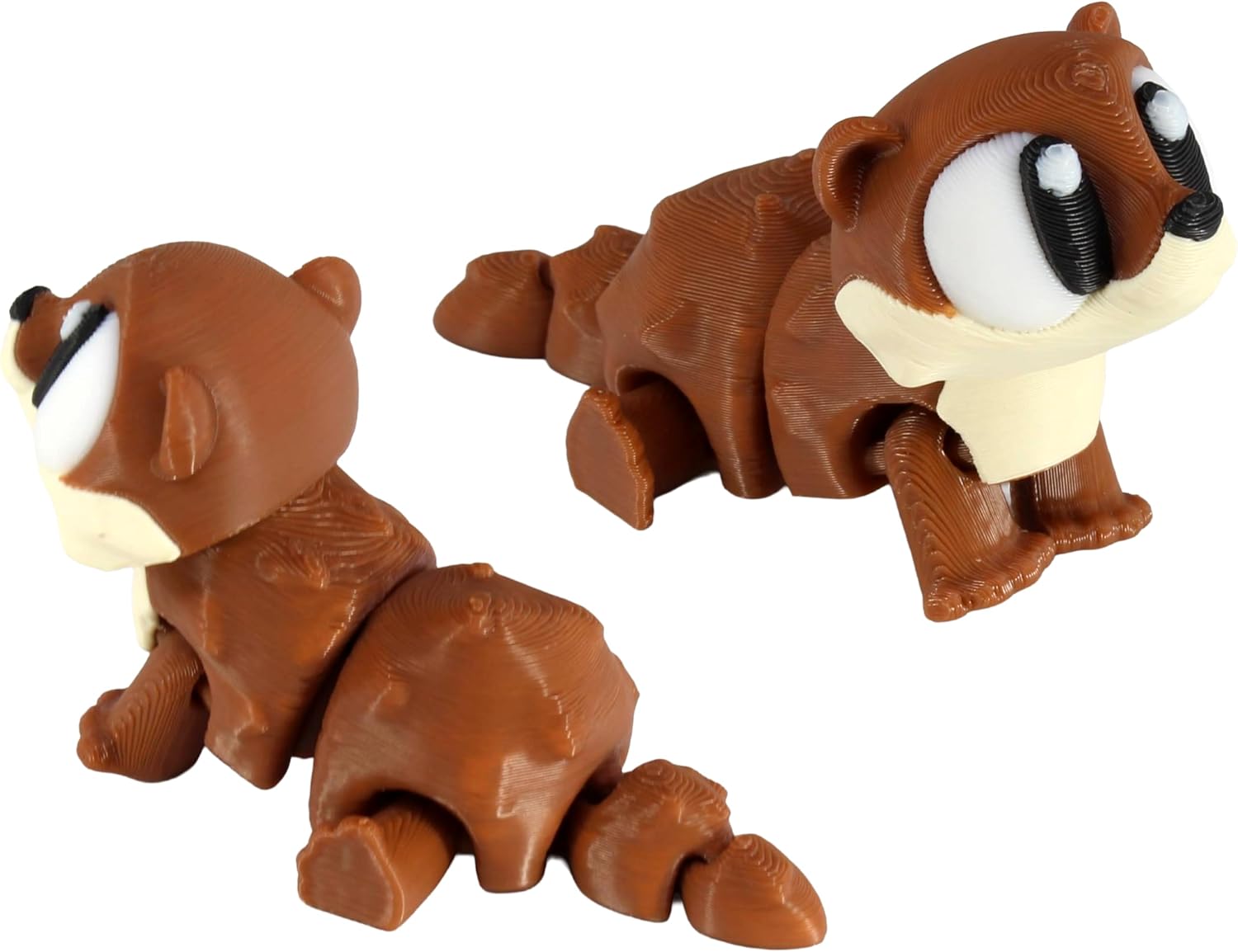 Back. JuzToys - 3D Printed Articulated Otter Fidget Toy 3 Pack – Flexible Cute Animal Desk Decor, Adult Fidget Collectible by PowerTRC - Brown.