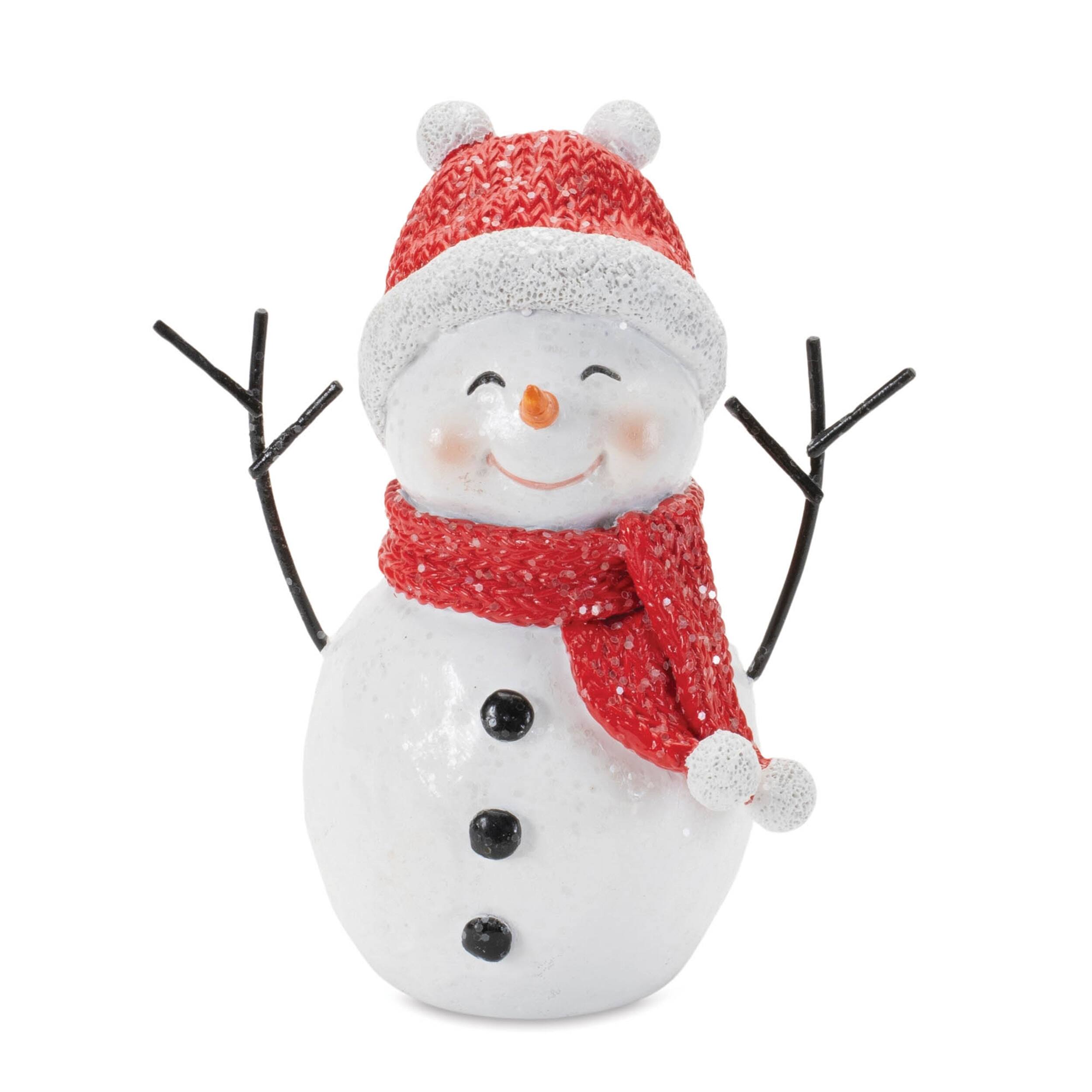 Back. BreeBe - Holiday Snowman Figurine (Set of 3) - Red, White.
